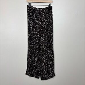 Vtg Metropolitan New York Pants Womens Lg‎ Black Dainty Floral Wide Leg Pull On